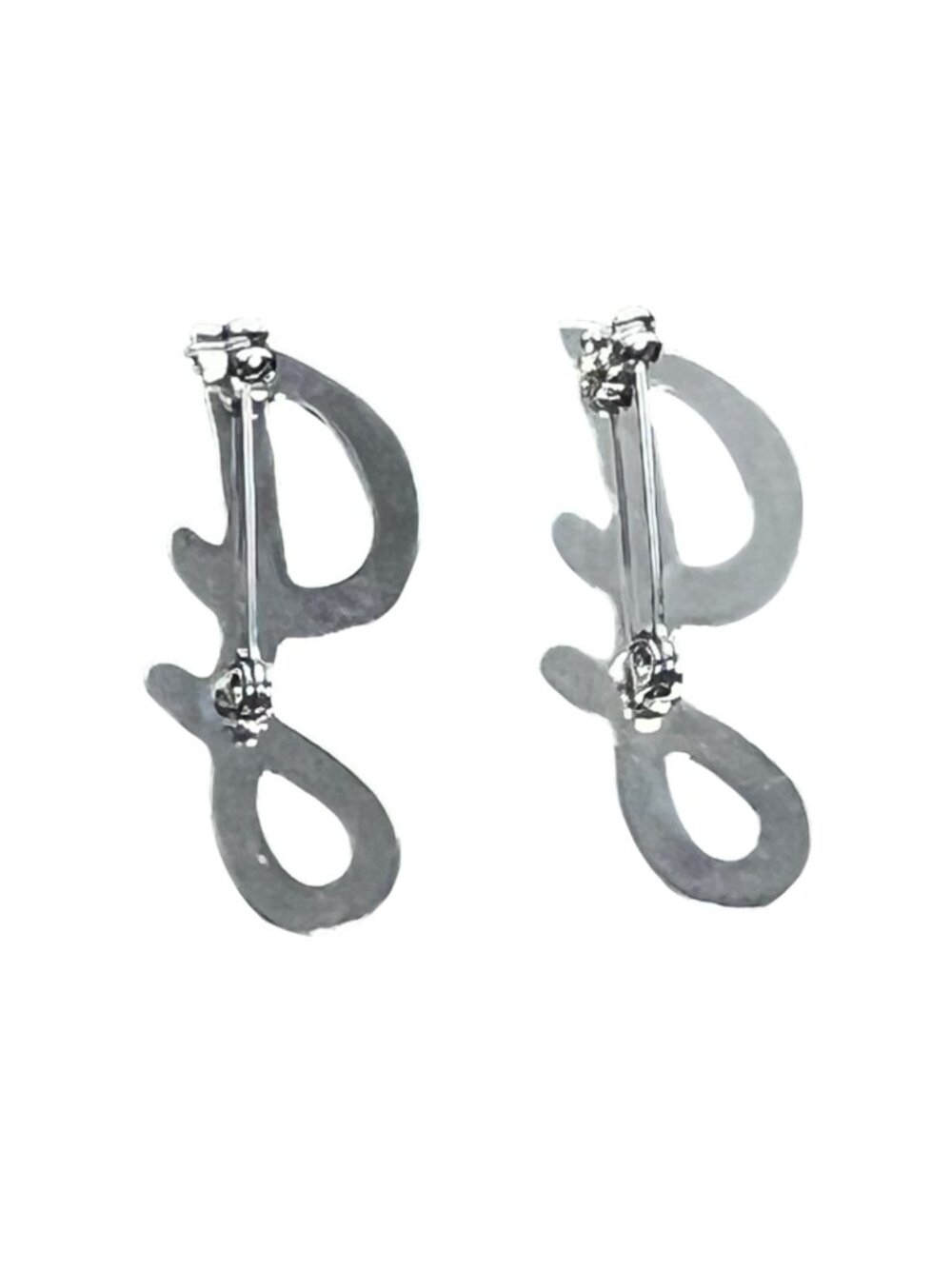 Two Silver Tone Initial J Brooches With Rhinestone Accents (6554) - Picture 3 of 4